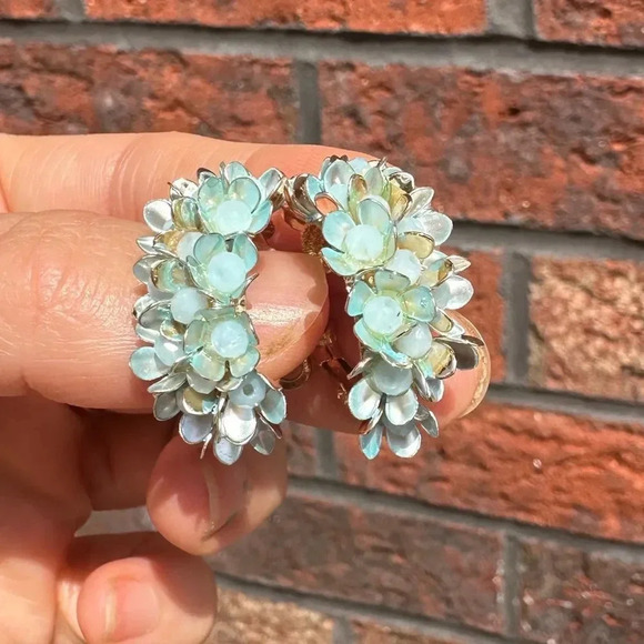 Lila Floral Hoop Earrings in Light Blue - Picture 5 of 5